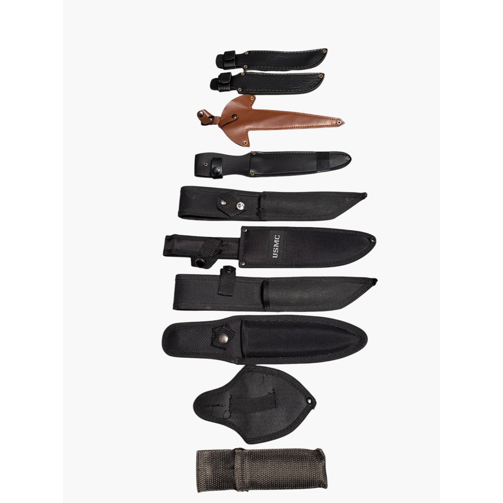 10pc Mixed Knife Sheath Lot USMC Tactical Nylon Leather Fixed Blade Covers Black